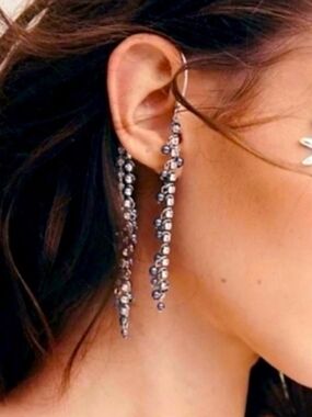 Free People Ear Party Silver Cascading Bead Drop Earrings